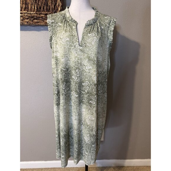 Michael Kors Shift Dress 2X Green Ivory Paisley Sleeveless Stretch Summer - Picture 4 of 11